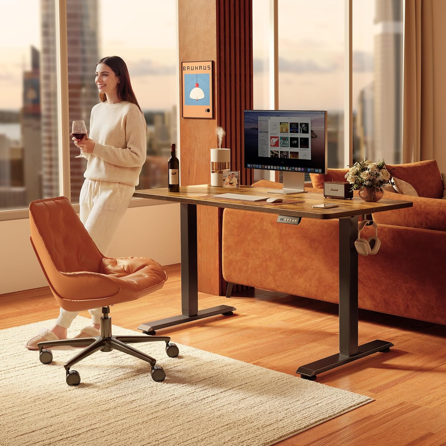 FEZIBO 55x24 Rustic Brown Bamboo Electric Standing Desk