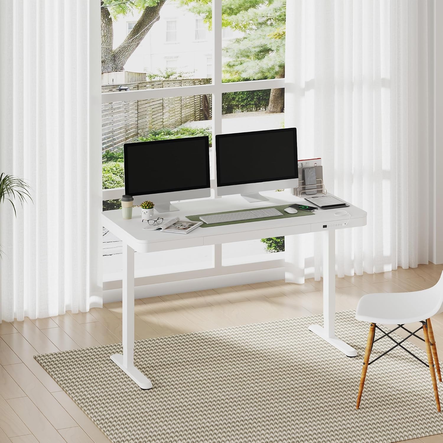 FlexiSpot Comhar Pro 55x28 White Bamboo Desk with Drawer