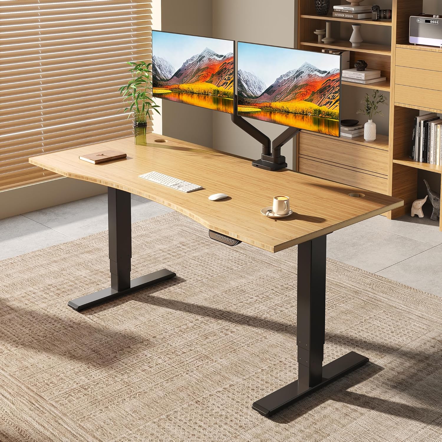 FlexiSpot E6 Max 55x28 Bamboo Desk with Lockable Casters